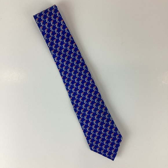 Salvatore Ferragamo Red and Blue Dog on Sailboat Silk Tie - Picture 5 of 12